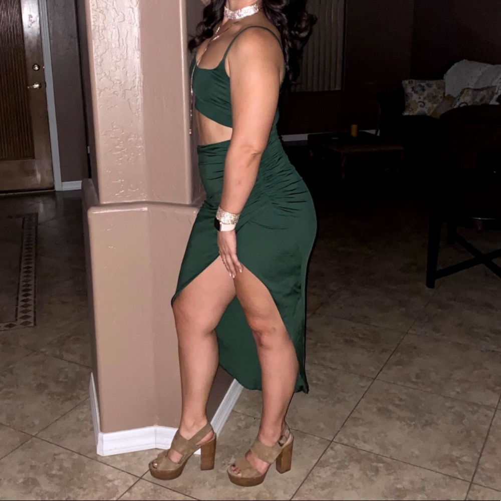 Dark Green Cut Out Asymmetrical Dress